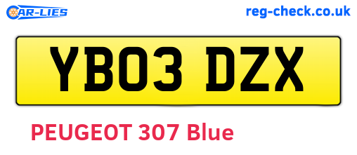 YB03DZX are the vehicle registration plates.