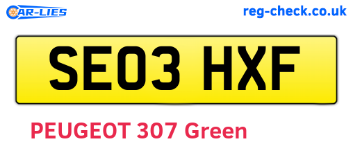 SE03HXF are the vehicle registration plates.