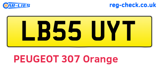 LB55UYT are the vehicle registration plates.