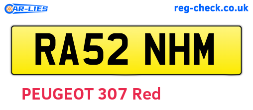 RA52NHM are the vehicle registration plates.