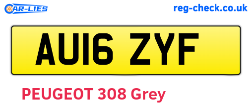 AU16ZYF are the vehicle registration plates.