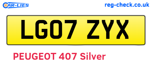 LG07ZYX are the vehicle registration plates.