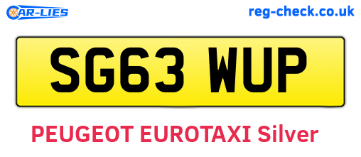 SG63WUP are the vehicle registration plates.