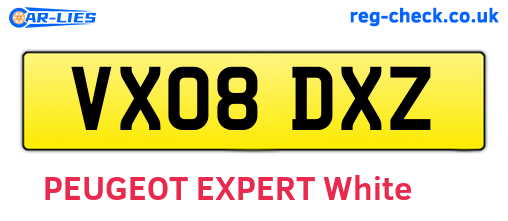 VX08DXZ are the vehicle registration plates.