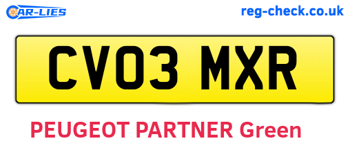 CV03MXR are the vehicle registration plates.