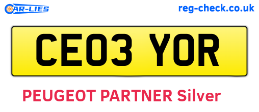 CE03YOR are the vehicle registration plates.