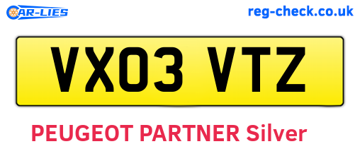 VX03VTZ are the vehicle registration plates.