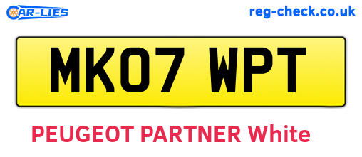 MK07WPT are the vehicle registration plates.