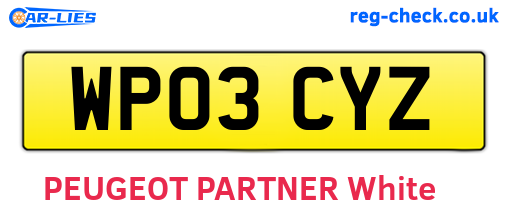 WP03CYZ are the vehicle registration plates.