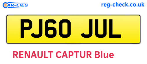 PJ60JUL are the vehicle registration plates.
