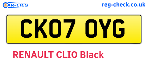 CK07OYG are the vehicle registration plates.