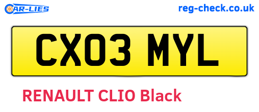 CX03MYL are the vehicle registration plates.
