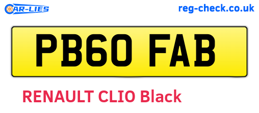 PB60FAB are the vehicle registration plates.