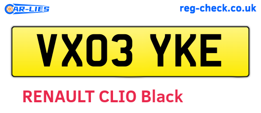 VX03YKE are the vehicle registration plates.