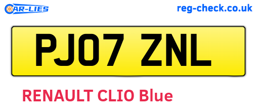 PJ07ZNL are the vehicle registration plates.