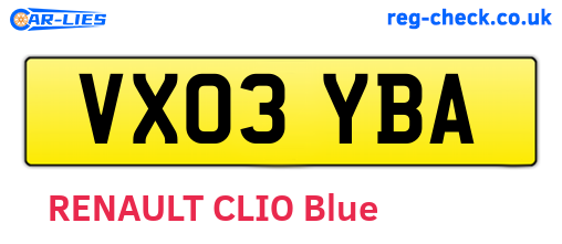 VX03YBA are the vehicle registration plates.