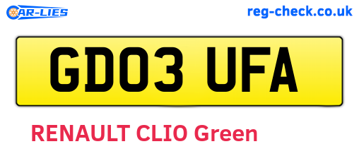 GD03UFA are the vehicle registration plates.