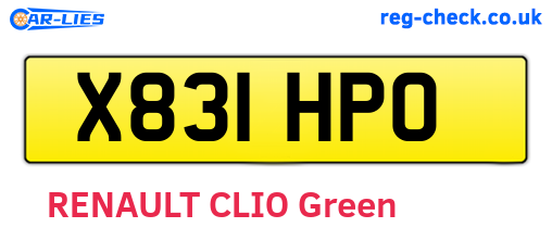X831HPO are the vehicle registration plates.