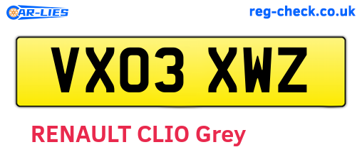 VX03XWZ are the vehicle registration plates.