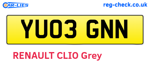 YU03GNN are the vehicle registration plates.