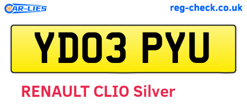 YD03PYU are the vehicle registration plates.