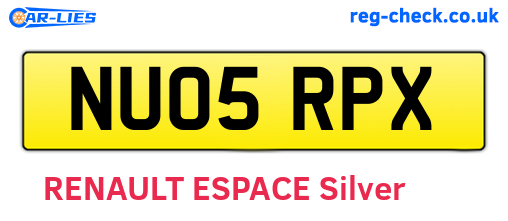 NU05RPX are the vehicle registration plates.