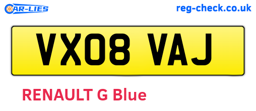 VX08VAJ are the vehicle registration plates.