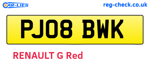 PJ08BWK are the vehicle registration plates.