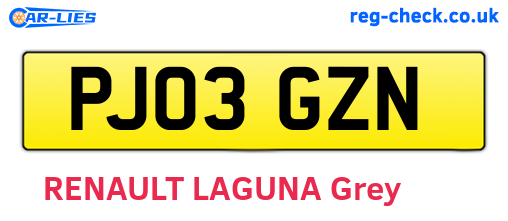 PJ03GZN are the vehicle registration plates.