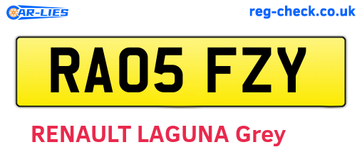 RA05FZY are the vehicle registration plates.