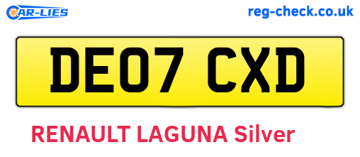 DE07CXD are the vehicle registration plates.
