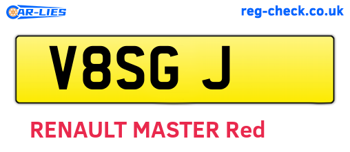 V8SGJ are the vehicle registration plates.