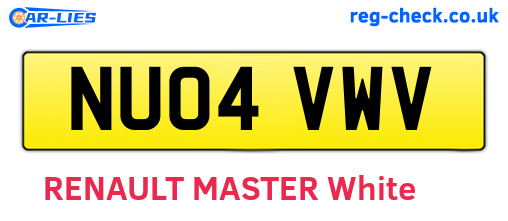 NU04VWV are the vehicle registration plates.