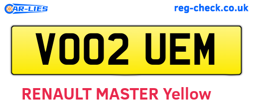 VO02UEM are the vehicle registration plates.
