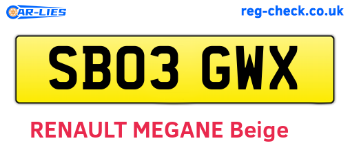 SB03GWX are the vehicle registration plates.