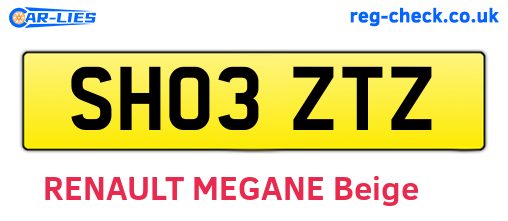 SH03ZTZ are the vehicle registration plates.