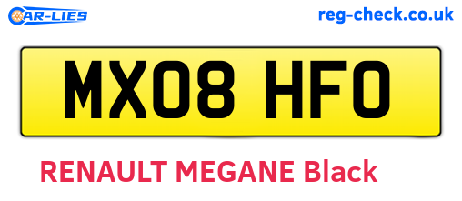 MX08HFO are the vehicle registration plates.