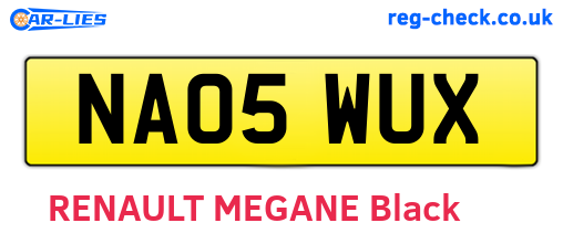 NA05WUX are the vehicle registration plates.