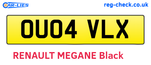 OU04VLX are the vehicle registration plates.