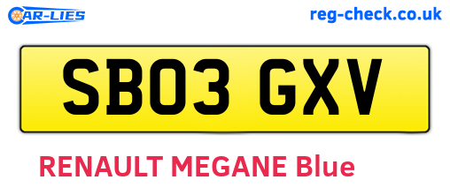 SB03GXV are the vehicle registration plates.