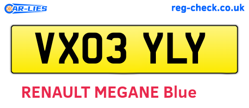 VX03YLY are the vehicle registration plates.