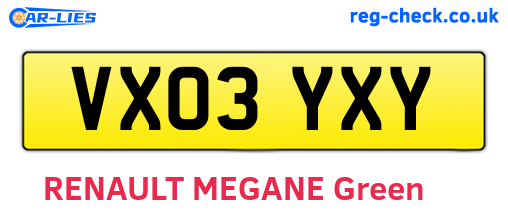 VX03YXY are the vehicle registration plates.