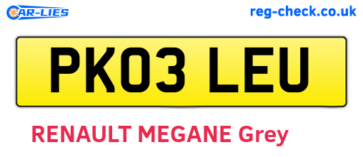 PK03LEU are the vehicle registration plates.