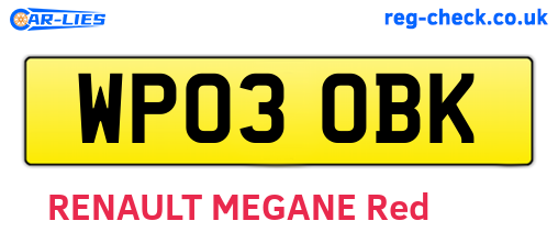 WP03OBK are the vehicle registration plates.