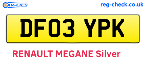 DF03YPK are the vehicle registration plates.