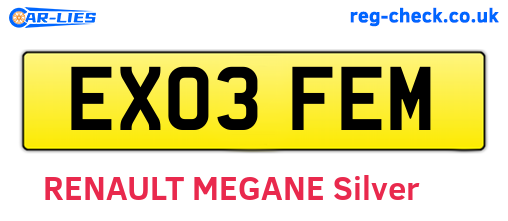 EX03FEM are the vehicle registration plates.
