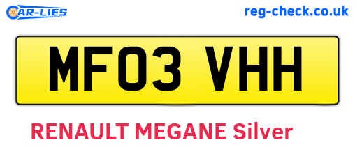 MF03VHH are the vehicle registration plates.