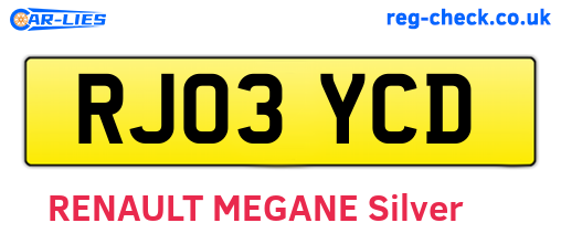 RJ03YCD are the vehicle registration plates.
