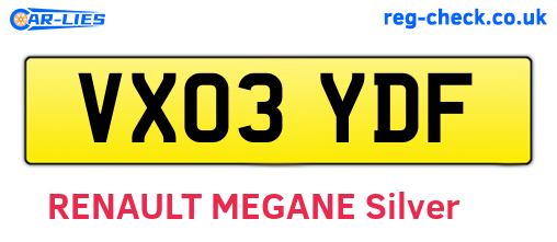 VX03YDF are the vehicle registration plates.