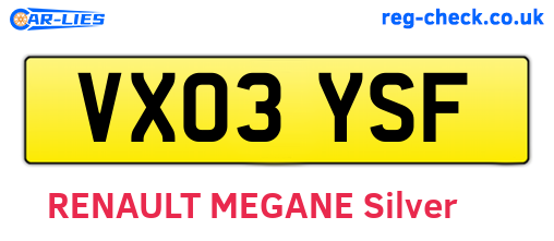 VX03YSF are the vehicle registration plates.